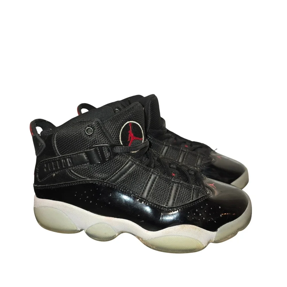 Jordan 6 Rings Basketball Shoes Youth Sneakers Black Red Jumpman Size 2Y